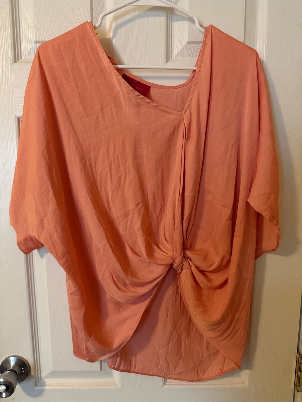 Women's Twist-Front Short Sleeve Top in Coral